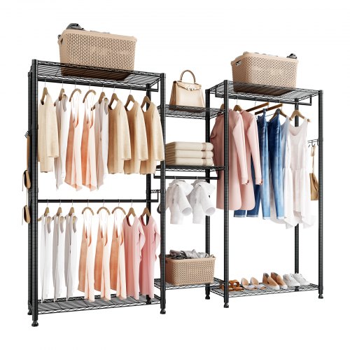 Clothing Garment Rack, Heavy Duty Closet Wardrobe, 7 Adjustable Tiers Clothes Racks with Steel Frame, 385.5 kg Load Capacity Clothes Rack with 4 Hanging Rods for Bedroom, Clothing Store, Hallway