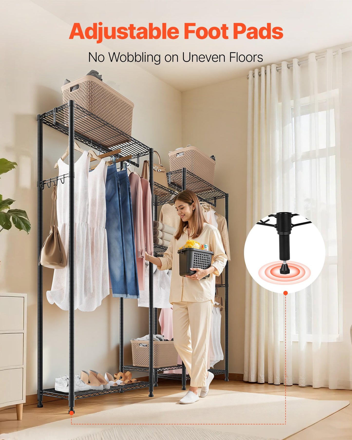 Klädställ, Kraftig garderob, 7 justerbara klädställningar med stålram, 385,5 kg lastkapacitet klädställ med 4 upphängningsstänger för sovrum, klädaffär, hall