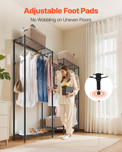 Klädställ, Kraftig garderob, 7 justerbara klädställningar med stålram, 385,5 kg lastkapacitet klädställ med 4 upphängningsstänger för sovrum, klädaffär, hall