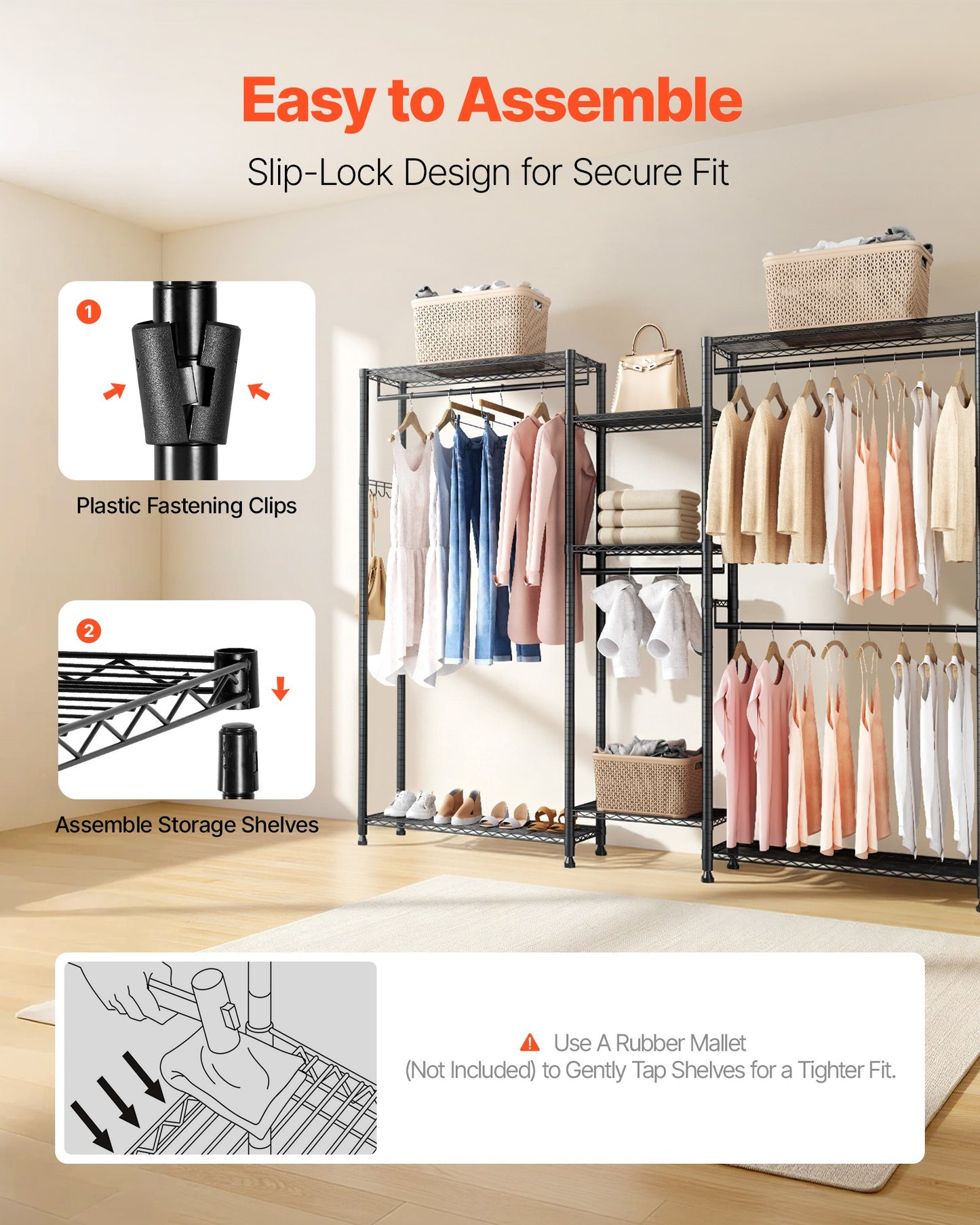 Klädställ, Kraftig garderob, 7 justerbara klädställningar med stålram, 385,5 kg lastkapacitet klädställ med 4 upphängningsstänger för sovrum, klädaffär, hall