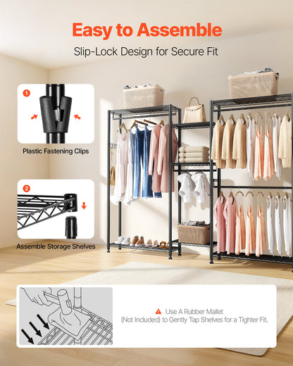 Klädställ, Kraftig garderob, 7 justerbara klädställningar med stålram, 385,5 kg lastkapacitet klädställ med 4 upphängningsstänger för sovrum, klädaffär, hall