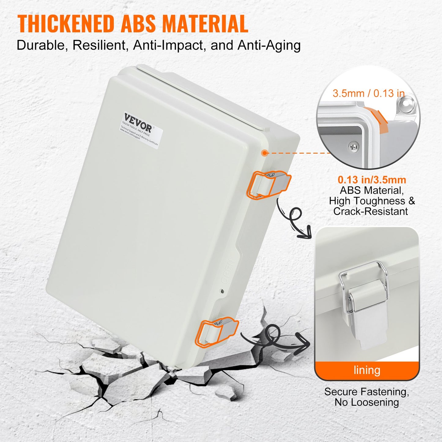 Outdoor Electrical Junction Box, 300 x 200 x 180 mm, ABS Plastic Electrical Enclosure Box with Hinged Cover Stainless Steel Latch, IP67 Dustproof Waterproof for Outdoor Electrical Projects