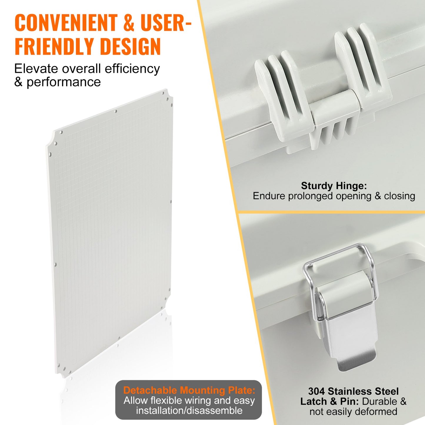 Outdoor Electrical Junction Box, 350 x 250 x 150 mm, ABS Plastic Electrical Enclosure Box with Hinged Cover Stainless Steel Latch, IP67 Dustproof Waterproof for Outdoor Electrical Projects