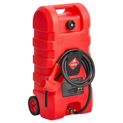 Bränslebehållare, 15 gallon, bärbar bränsletank med gravitations- och handpumplägen, bränsletankbehållare med hjul, 10 fots pumpslang och manuell pump, bensinbehållare för motorbåtar, fyrhjulingar, bensin och diesel