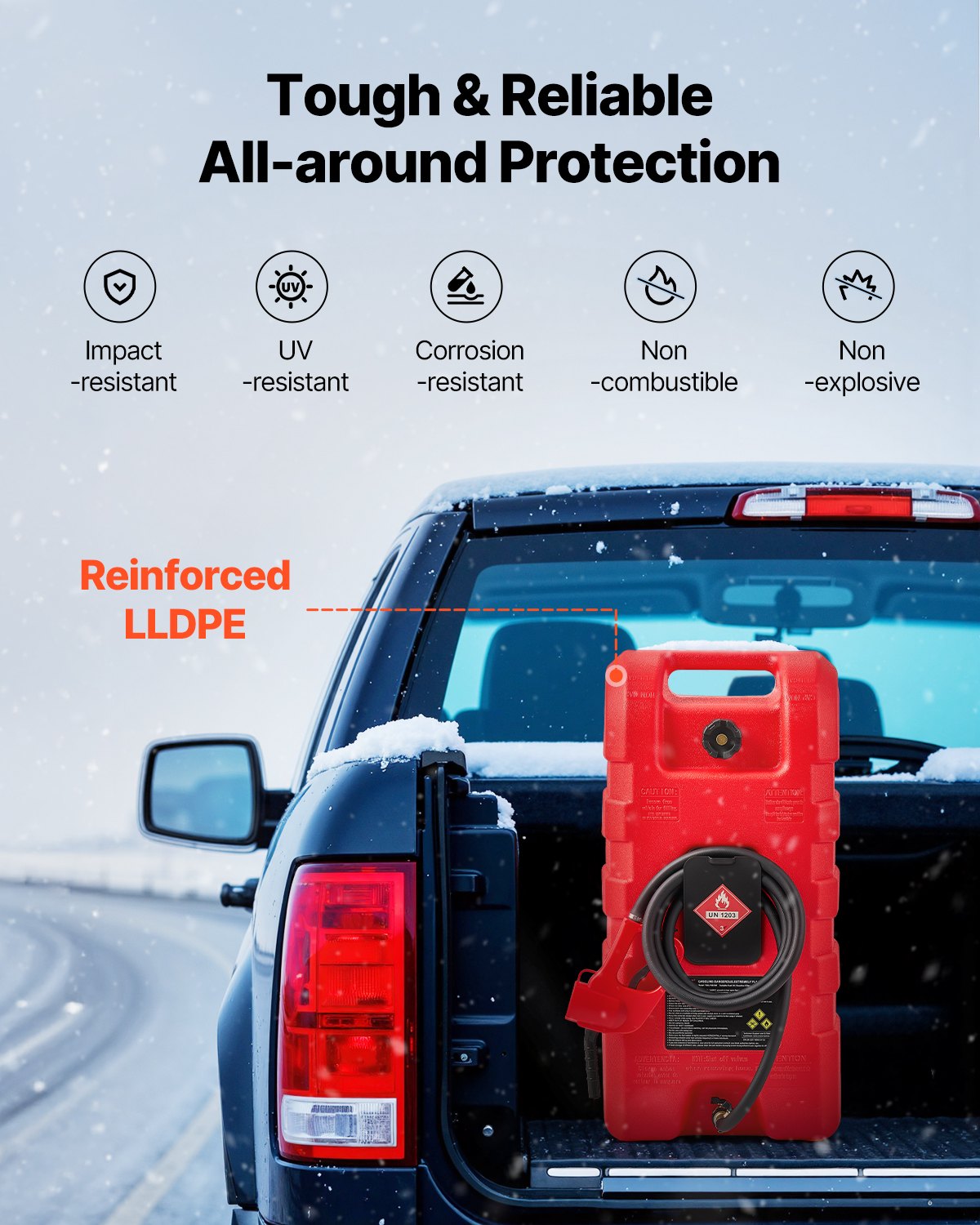 Bränslebehållare, 15 gallon, bärbar bränsletank med gravitations- och handpumplägen, bränsletankbehållare med hjul, 10 fots pumpslang och manuell pump, bensinbehållare för motorbåtar, fyrhjulingar, bensin och diesel