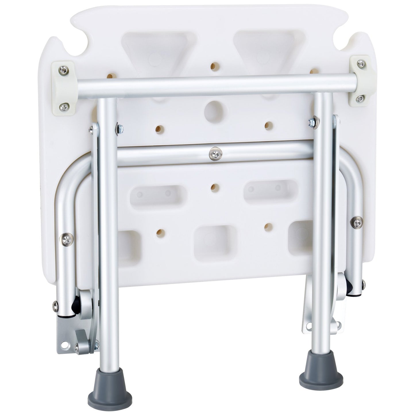 Folding PE Shower Seat, 15.7'' x 14.8'' Unfolded, Wall Mounted Fold Up Shower Bench with 500 lbs Load Capacity, Space Saving Fold Down Shower Chair for Seniors Pregnant Women Children Adults