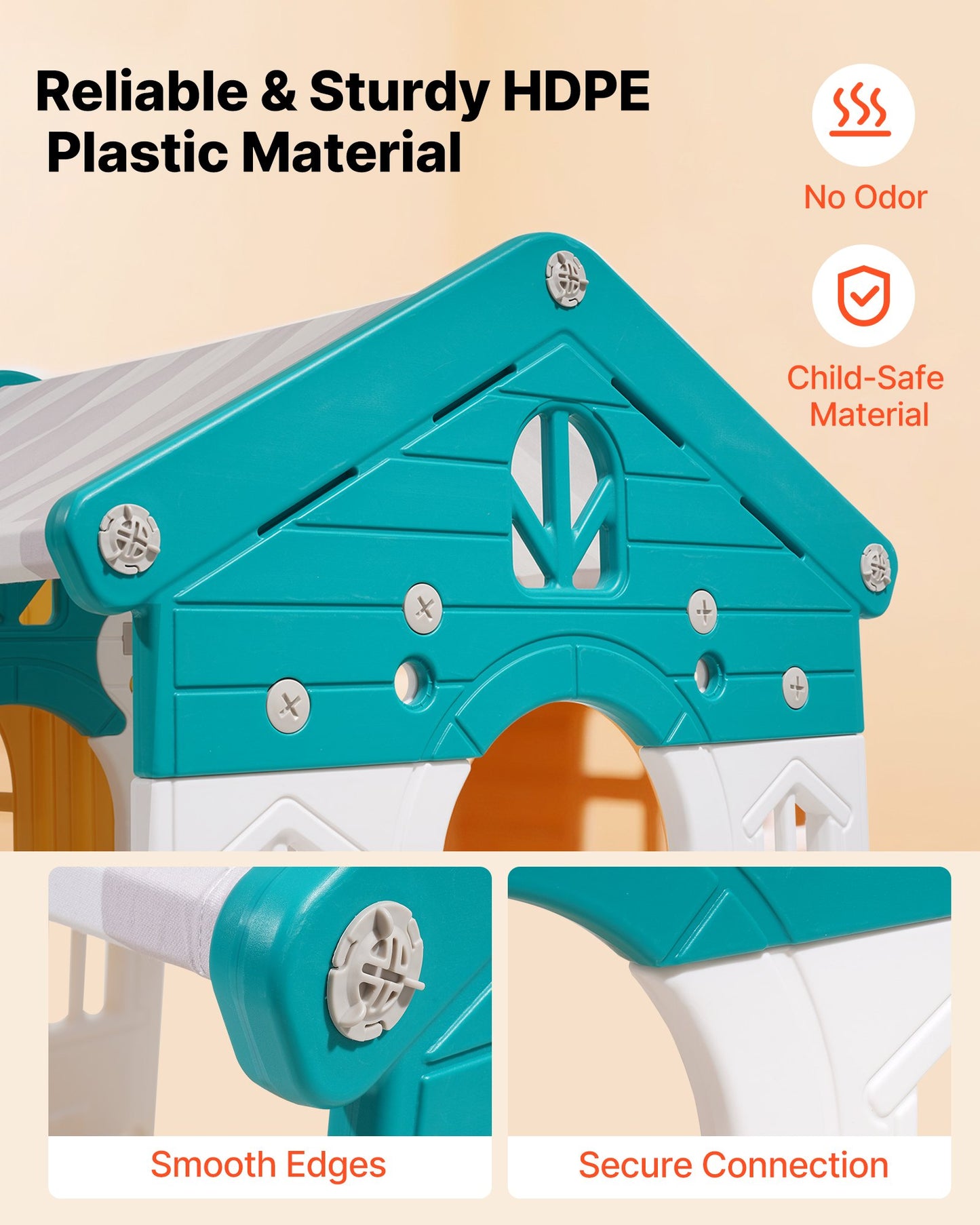 Outdoor Playhouse, Versatile Toddler Playground with Slide, Basketball, Telescope, Steering Wheel, Crawling Tunnel, Sales Window, Toddler Playset for Aged 1+, Open Play Structure, HDPE Plastic