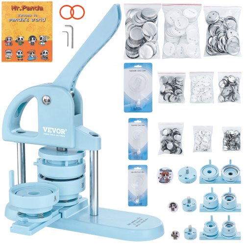 Button Maker, 1/1.25/2.28 inch(25/32/58mm) 3-IN-1 Pin Maker, 300pcs Button Parts, Button Maker Machine with Panda Magic Book, Ergonomic Arc Handle Punch Press Kit, For Children DIY Gifts, Blue