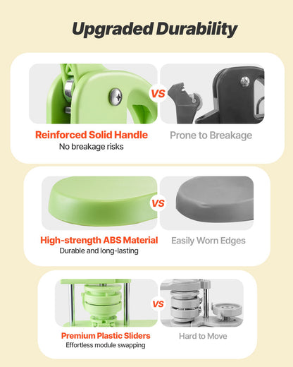 Button Maker Machine, 32 mm / 58 mm 2-in-1, Plastic Pin Maker with 200 pcs Button Parts, Circle Cutter and Magic Book, Reinforced Ergonomic Handle, for DIY Badges, Personalized Pins, Green