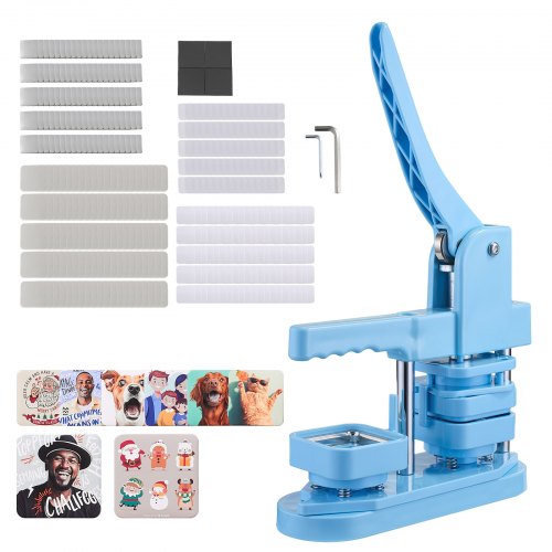 Button Maker Machine, 50 x 50 mm Square, Plastic Pin Maker with Tinplate Front Shells, Plastic Back Covers, Magnetic Backings and Transparent Films, Ergonomic Handle, for DIY Badges, Blue