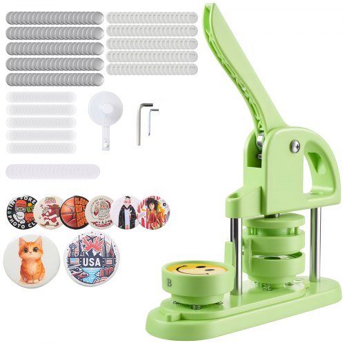 Button Maker Machine, 58 mm, Plastic Pin Maker with 100pcs Button Parts, Circle Cutter and Hex Wrenches, Reinforced Ergonomic Handle, for DIY Badges, Personalized Pins and Key Chains, Green