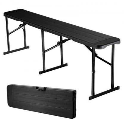 Hopfällbar plastbänk, 1,8 meter bärbar bänk för inomhus/utomhus picknick, fest, uteplats, camping, middag, hopfällbar slät HDPE-sits för trädgårdsfotboll, mångsidiga underhållningsaktiviteter, 1-pack, svart