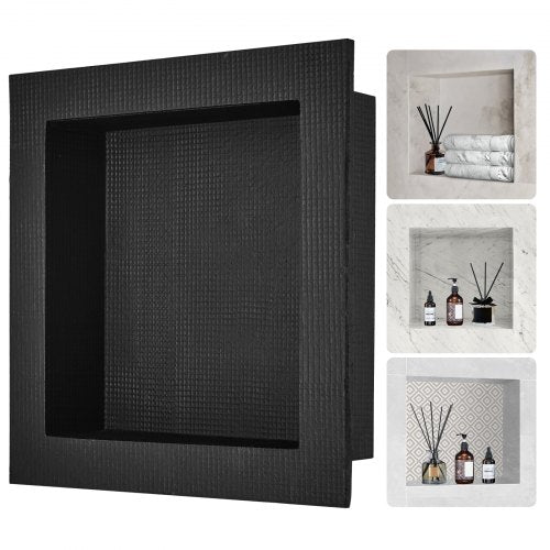 Shower Niche Ready for Tile 40.64 x 40.64 cm, Single Shelf Organizer, Square Corners Wall-inserted Niche Recessed, Sealed Protection Modern Soap Storage Niche for Shower Bathroom, Black