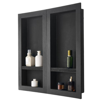 Duschnisch, 40,6 x 81,3 cm + 40,6 x 81,3 cm Infälld väggnisch med flyttbar hylla, 10,2 cm tjock modern tvål- och schampoförvaring, fyrkantiga hörn, förseglad vattentät, svart för badrum