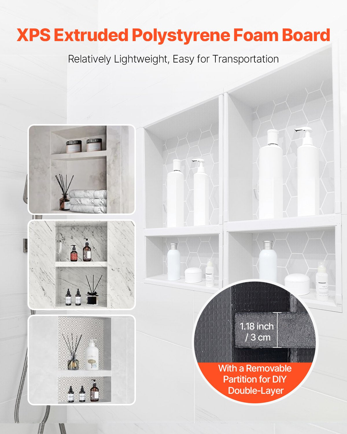 Duschnisch, 40,6 x 61,0 cm + 40,6 x 61,0 cm Infälld väggnisch med flyttbar hylla, 10,2 cm tjock modern tvål- och schampoförvaring, fyrkantiga hörn, förseglad vattentät, svart för badrum