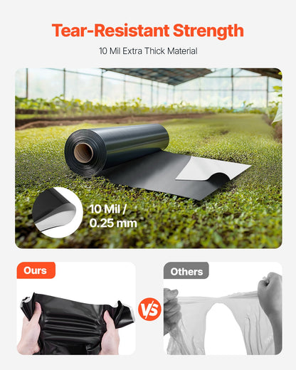 10 Mil Plastic Sheeting Heavy Duty 10' x 100', Thick Plastic Sheeting Roll, Plastic Drop Cloth Painters Tarp Covering for Crawl Space Vapor Barrier, Black and White Double-Sided, Multi-Purpose