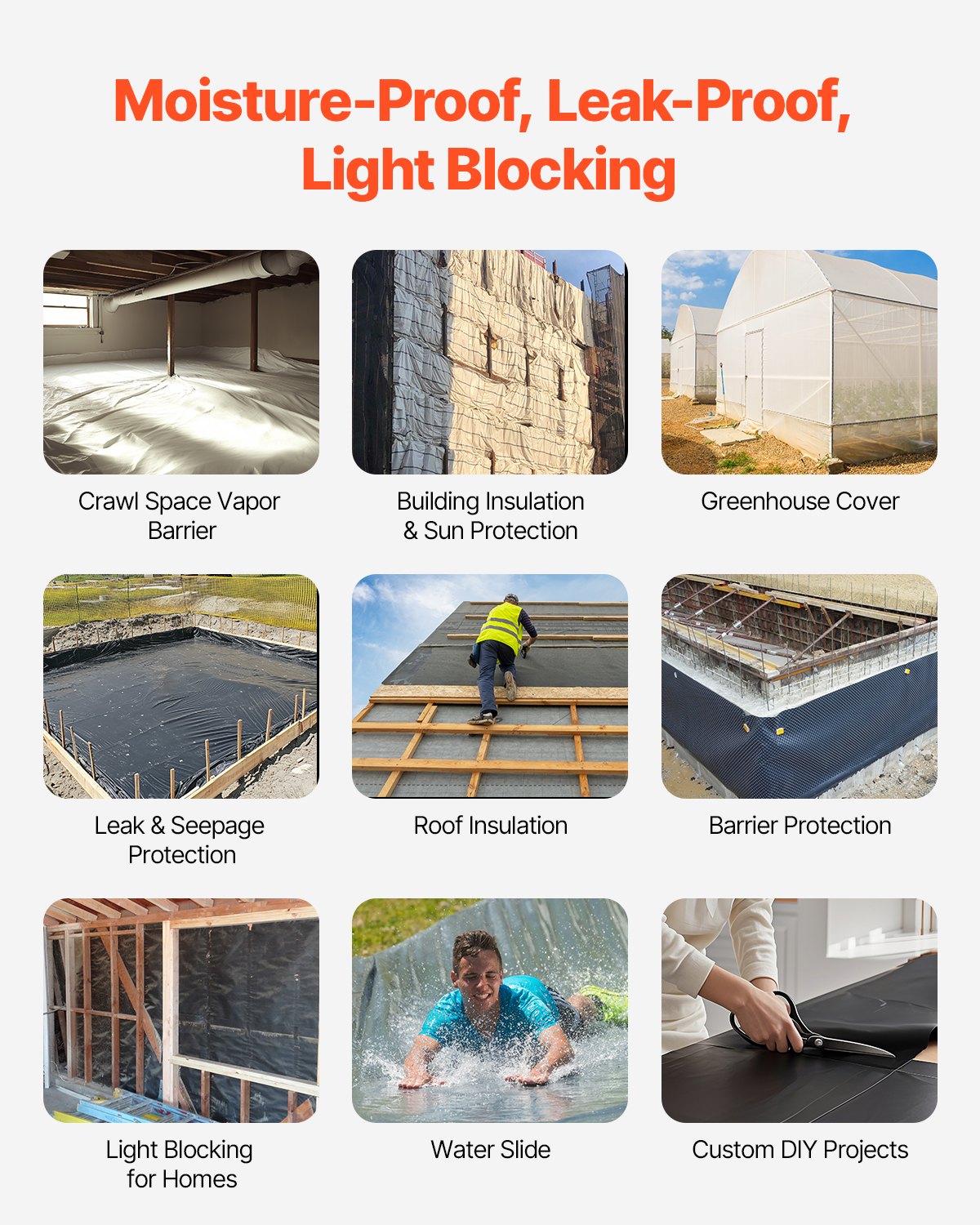 10 mil plastfolie kraftig 10' x 100', tjock plastfolie i rulle, plastduk målarpresenning för krypgrundsångspärr, svartvit dubbelsidig, mångsidig