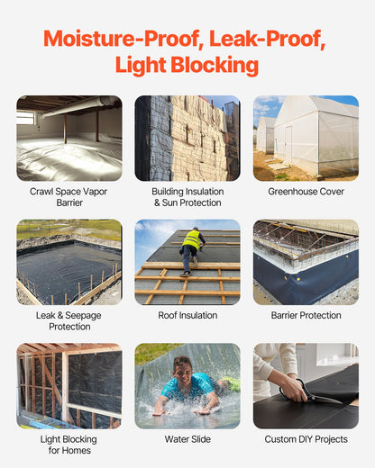 14 Mil Plastic Sheeting Heavy Duty 10' x 100', Thick Plastic Sheeting Roll, Plastic Drop Cloth Painters Tarp Covering for Crawl Space Vapor Barrier, Black and White Double-Sided, Multi-Purpose