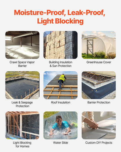 8Mil Plastic Sheeting, 6.5 x 164 FT Crawl Space Vapor Barrier, Heavy Duty Garden Polyethylene Sheeting Roll, Multi-Purpose Construction Plastic, Painters Tarp for Farm Plastic Supply Grey