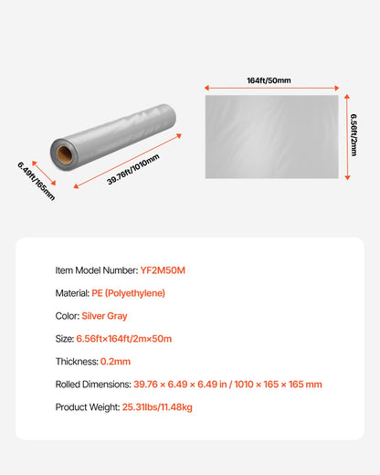 8Mil Plastic Sheeting, 6.5 x 164 FT Crawl Space Vapor Barrier, Heavy Duty Garden Polyethylene Sheeting Roll, Multi-Purpose Construction Plastic, Painters Tarp for Farm Plastic Supply Grey