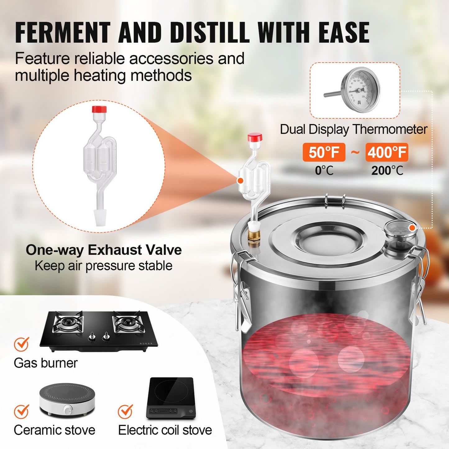 Alkoholdestillator, 3 gallon / 11,4 l vattenalkoholdestilleri i rostfritt stål med kopparspiral för snabb kylning, destillationssats med dubbel kondensor och sekundär destillation, för vin, whisky, brandy, silver
