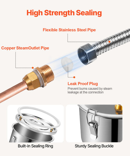 Alkoholdestillator, 5 gallon / 19 l vattenalkoholdestilleri i rostfritt stål med kopparspiral för snabb kylning, destillationssats med dubbel kondensor och sekundär destillation, för vin, whisky, brandy, silver