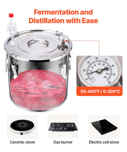 Alcohol Still, 8 Gal / 30 L Stainless Steel Water Alcohol Distiller with Copper Coil for Fast Cooling, Dual Condenser Distiller Kit with Secondary Distillation, for Wine Whisky Brandy, Silver