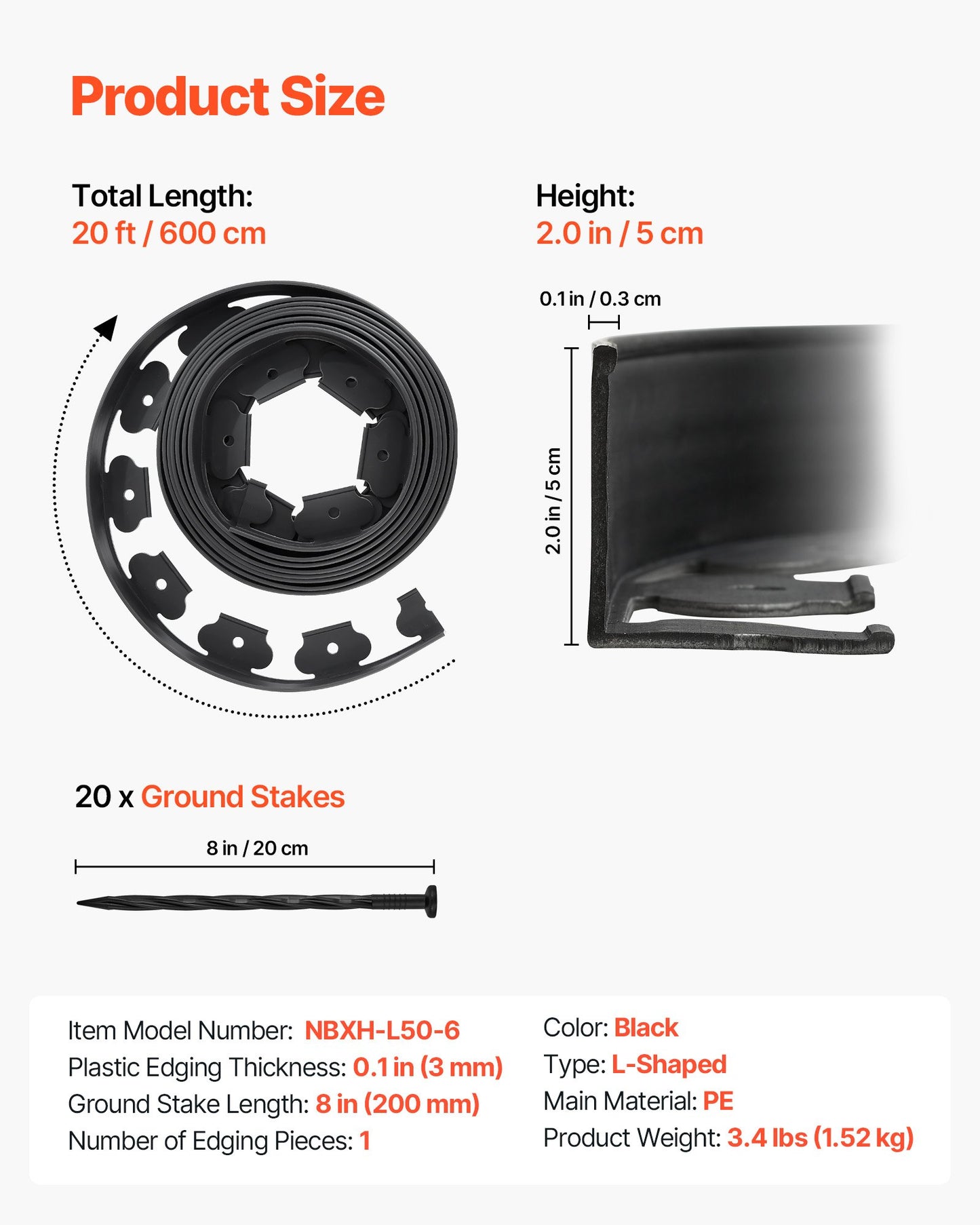 Landscape Edging, 600 x 5 cm Plastic Garden Border Edging with 120 Spikes, No Dig, Flexible Lawn Edgings Roll, UV-Resistant Mini Fence Borders Pathway Edgings for Flower Beds Yard Paver