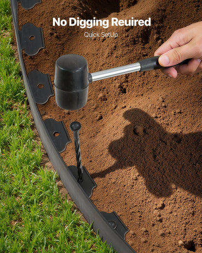 Landskapskant, 2000 x 10 cm plastträdgårdskant med 30 spikar och 2 markpinnar, grävfri, flexibel gräskant i rulle, UV-resistenta mini-staketkanter för rabatter, marksten