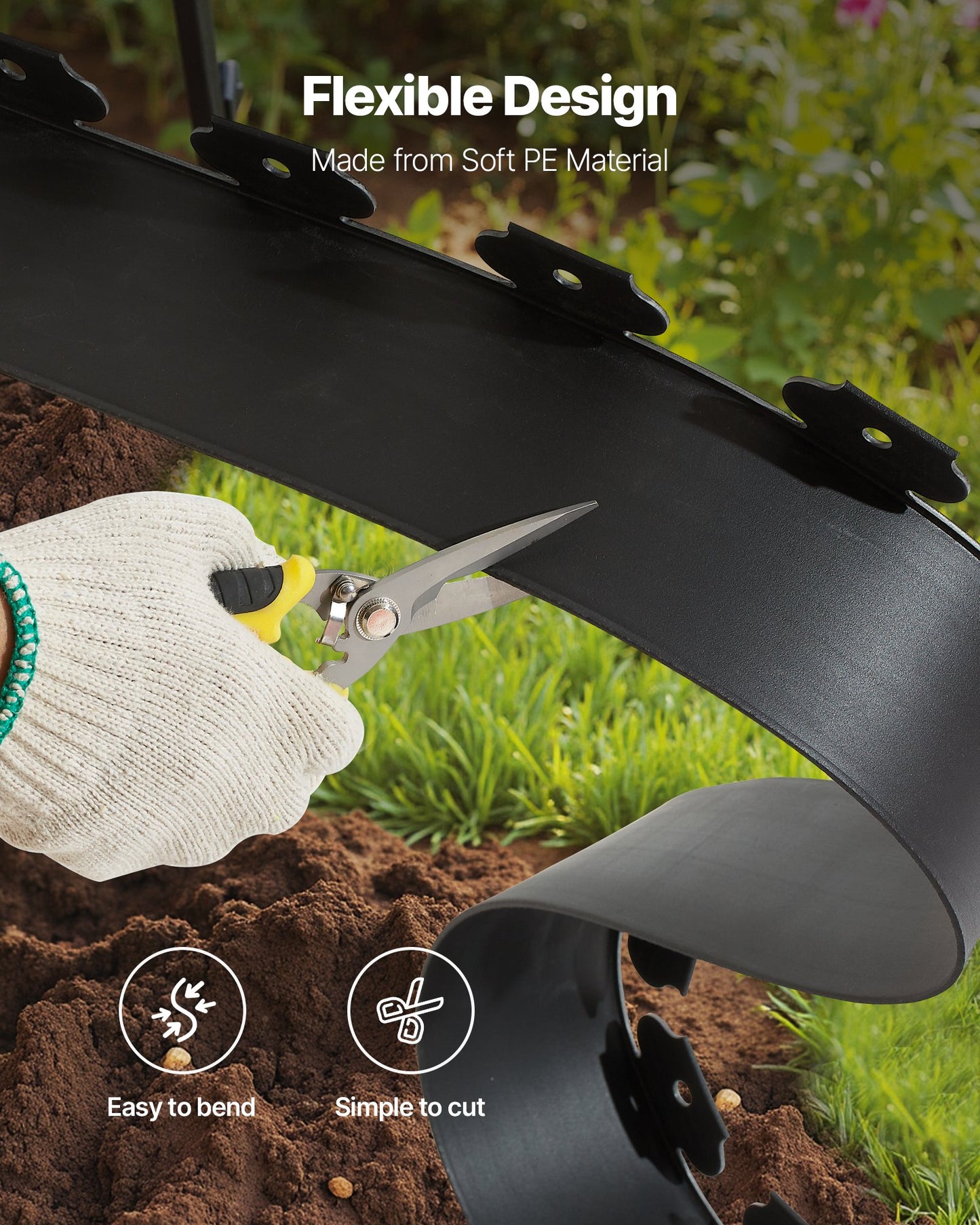 Landskapskant, 2000 x 10 cm plastträdgårdskant med 30 spikar och 2 markpinnar, grävfri, flexibel gräskant i rulle, UV-resistenta mini-staketkanter för rabatter, marksten