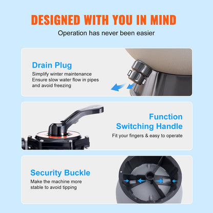 Sandfilter, 16 tum, flödeshastighet upp till 35 GPM, sandfiltersystem för ovanmarkspooler med 7-vägs flerportsventil, filter, backspolning, sköljning, recirkulation, avlopp, vinter, stängda funktioner