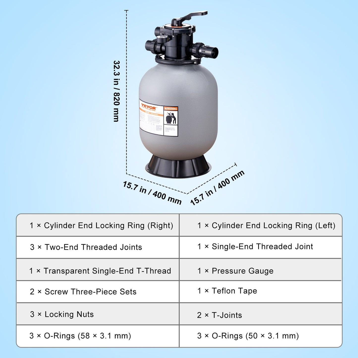 Sandfilter, 16 tum, flödeshastighet upp till 35 GPM, sandfiltersystem för ovanmarkspooler med 7-vägs flerportsventil, filter, backspolning, sköljning, recirkulation, avlopp, vinter, stängda funktioner