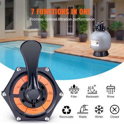 Sand Filter, 22-inch, Up to 55 GPM Flow Rate, Above Inground Swimming Pool Sand Filter System with 7-Way Multi-Port Valve, Filter, Backwash, Rinse, Recirculate, Waste, Winter, Closed Functions