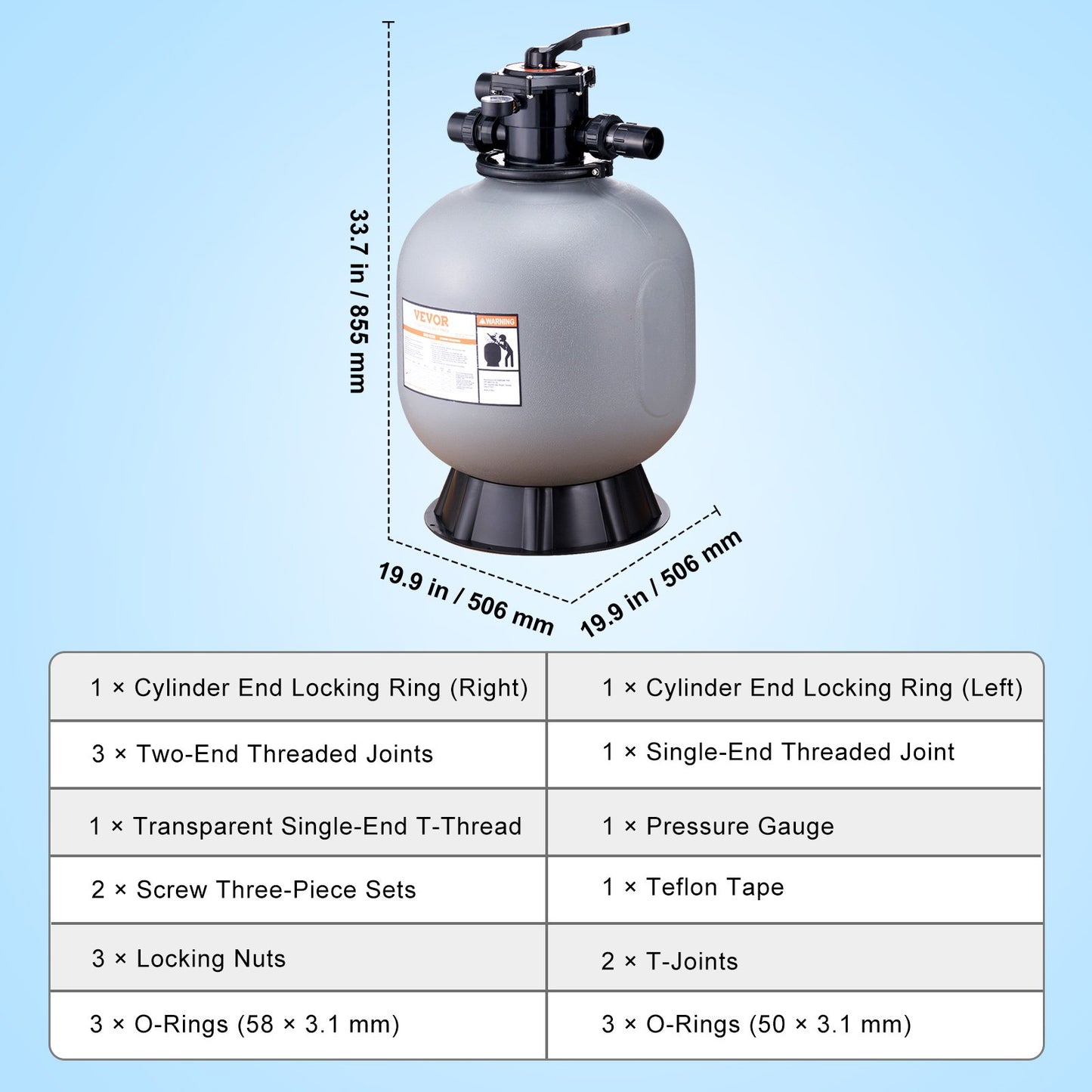 Sand Filter, 22-inch, Up to 55 GPM Flow Rate, Above Inground Swimming Pool Sand Filter System with 7-Way Multi-Port Valve, Filter, Backwash, Rinse, Recirculate, Waste, Winter, Closed Functions