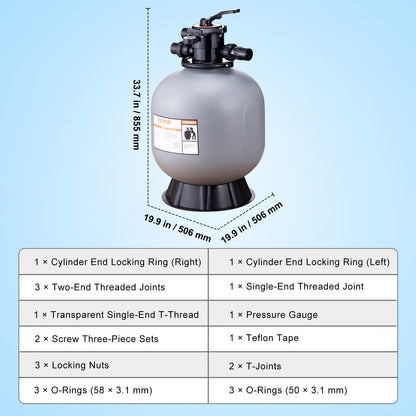 Sand Filter, 22-inch, Up to 55 GPM Flow Rate, Above Inground Swimming Pool Sand Filter System with 7-Way Multi-Port Valve, Filter, Backwash, Rinse, Recirculate, Waste, Winter, Closed Functions