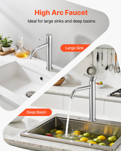 Single Handle Sink Faucet, Chrome-Plated Silver Faucet Kitchen Sink, 1 or 3 Hole Kitchen Water Faucets with Push-Button Drain, Suitable for Bathroom, RV, Bar, Public Restroom, High Arc Faucet