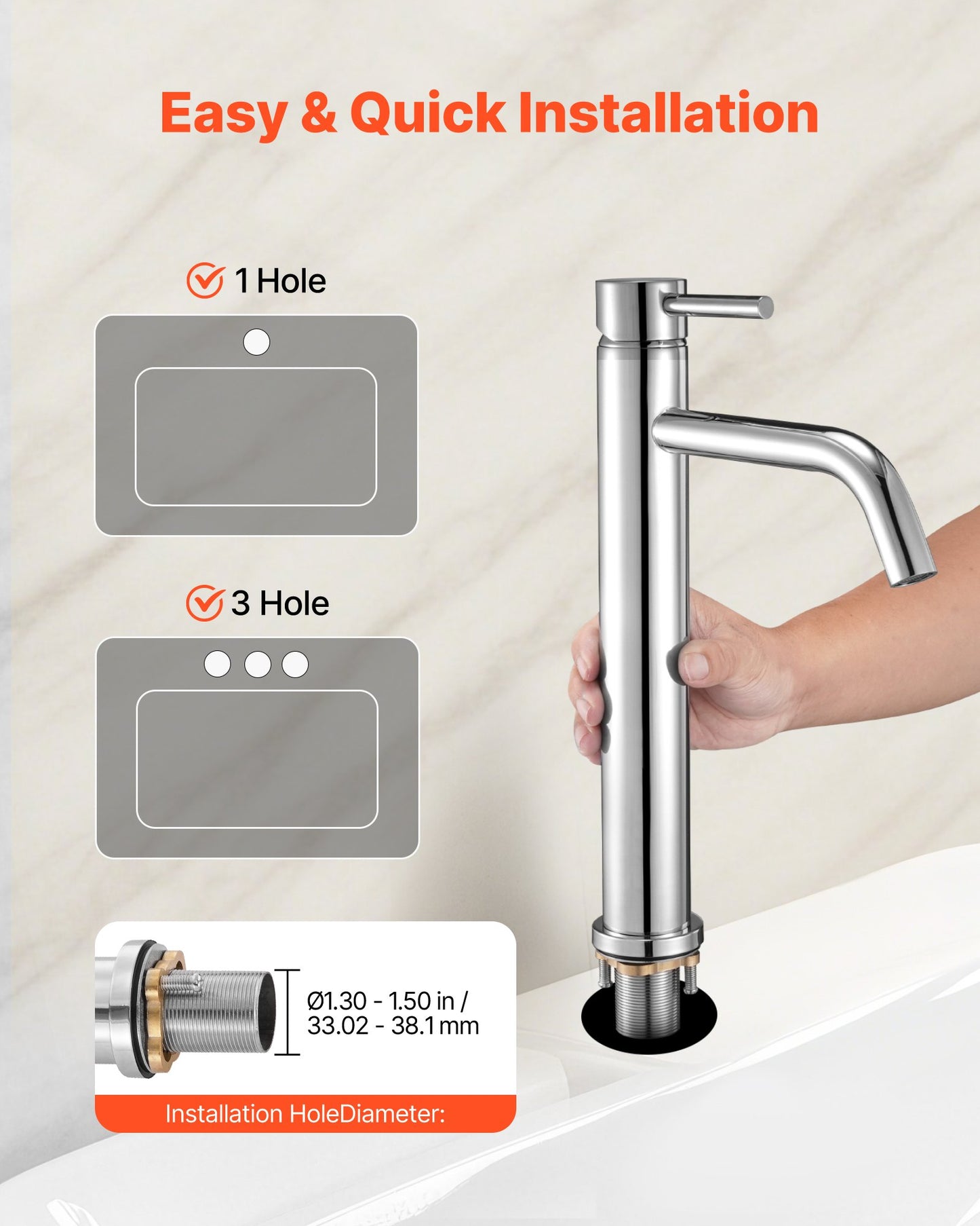 Single Handle Sink Faucet, Chrome-Plated Silver Faucet Kitchen Sink, 1 or 3 Hole Kitchen Water Faucets with Push-Button Drain, Suitable for Bathroom, RV, Bar, Public Restroom, High Arc Faucet