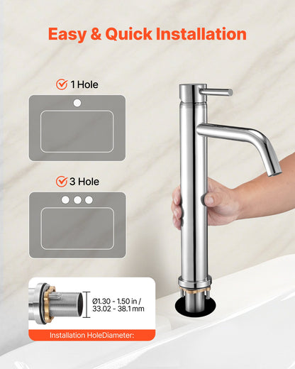 Single Handle Sink Faucet, Chrome-Plated Silver Faucet Kitchen Sink, 1 or 3 Hole Kitchen Water Faucets with Push-Button Drain, Suitable for Bathroom, RV, Bar, Public Restroom, High Arc Faucet