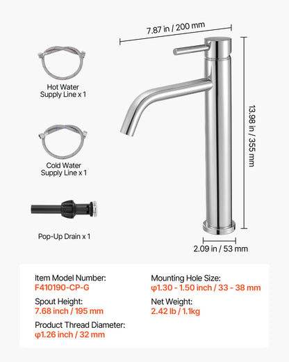 Single Handle Sink Faucet, Chrome-Plated Silver Faucet Kitchen Sink, 1 or 3 Hole Kitchen Water Faucets with Push-Button Drain, Suitable for Bathroom, RV, Bar, Public Restroom, High Arc Faucet