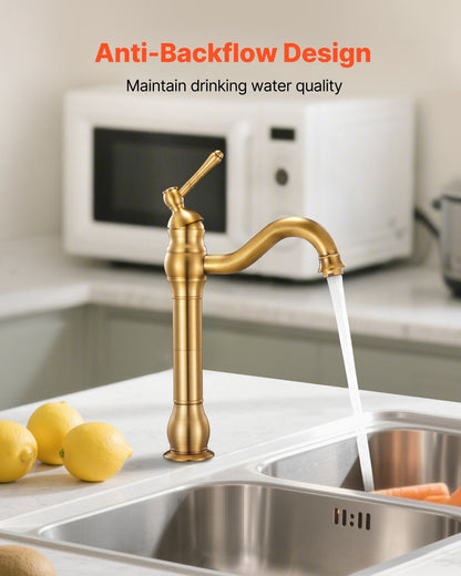 Single Handle Sink Faucet, Solid Brass Single Handle Kitchen Faucet, 1 or 3 Hole Kitchen Faucets with Push-Button Drain, Suitable for Bathroom, RV, Bar, Public Restroom, Anti-Backflow Design