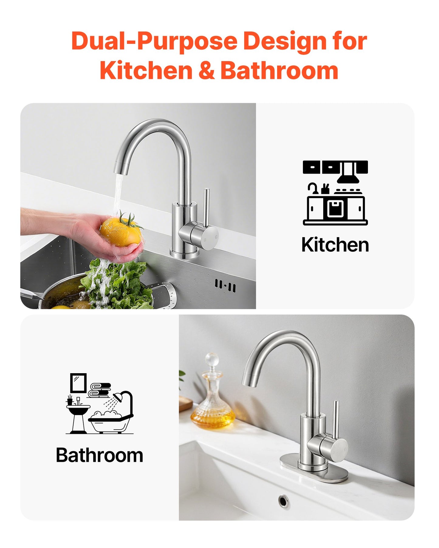 Single Handle Sink Faucet, Brushed Nickel Single Handle Bathroom Faucet, Kitchen Water Faucets with Anti-Splash Aerator, Suitable for Bathroom, RV, Bar Sink, Public Restroom, High Arc Spout