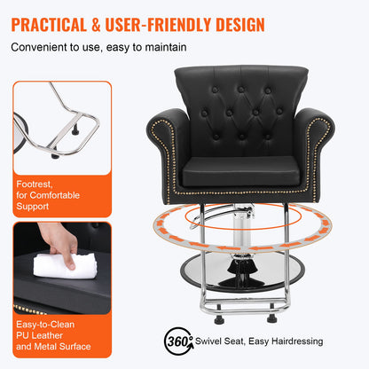 Salon Chair, Barber Chair for Hair Stylist, Styling Chair with Heavy Duty Hydraulic Pump, 360° Swivel Hair Salon Chair with Footrest for Beauty Spa Shampoo, Max Load Weight 330 lbs, Black