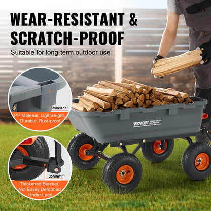 Poly Garden Dump Cart Heavy-duty Yard Carts and Wagons 800 lbs/363.6 kg 10"/25.4 cm Tires