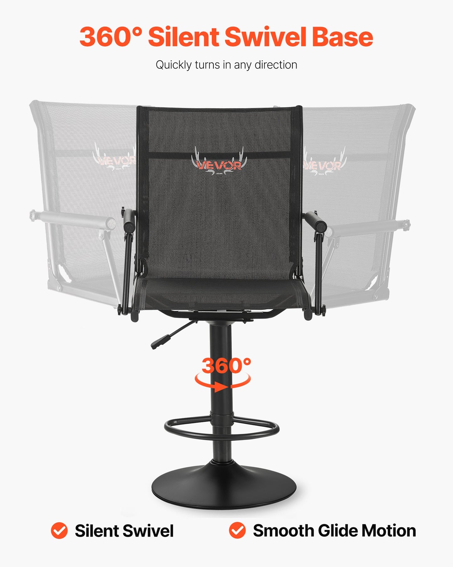 Hunting Chair, 360° Silent Swivel, Lightweight Blind Chair, Heavy-Duty Steel Frame Ground Stool Seat, with Padded Armrests, Height Adjustable, 136 Kg Capacity, for Outdoor Fishing, Camping