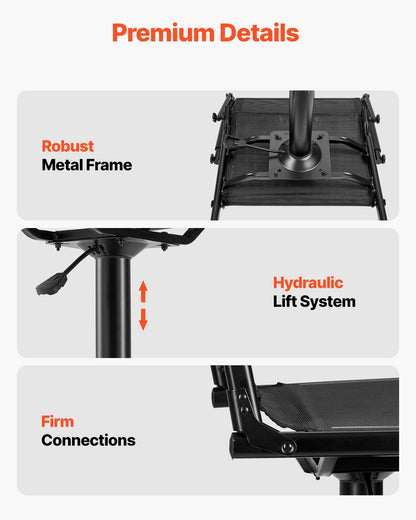 Hunting Chair, 360° Silent Swivel, Lightweight Blind Chair, Heavy-Duty Steel Frame Ground Stool Seat, with Padded Armrests, Height Adjustable, 136 Kg Capacity, for Outdoor Fishing, Camping