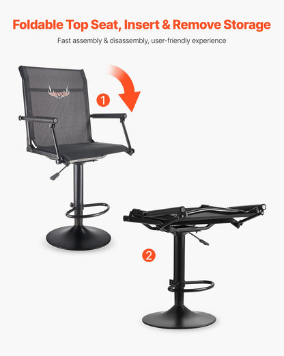 Hunting Chair, 360° Silent Swivel, Lightweight Blind Chair, Heavy-Duty Steel Frame Ground Stool Seat, with Padded Armrests, Height Adjustable, 136 Kg Capacity, for Outdoor Fishing, Camping