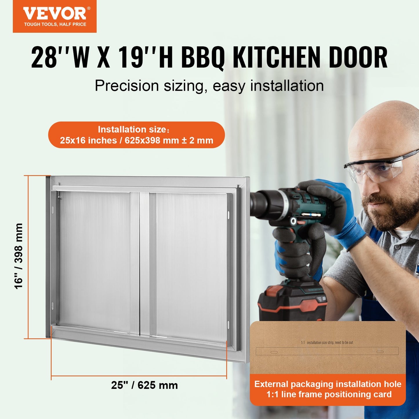 BBQ Access Door, 710x482 mm Double Outdoor Kitchen Door, Stainless Steel Flush Mount Door, Wall Vertical Door with Recessed Handles , for BBQ Island, Grilling Station, Outside Cabinet