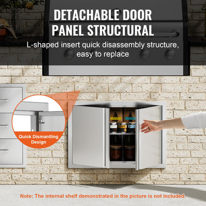 BBQ Access Door, 710x482 mm Double Outdoor Kitchen Door, Stainless Steel Flush Mount Door, Wall Vertical Door with Recessed Handles , for BBQ Island, Grilling Station, Outside Cabinet