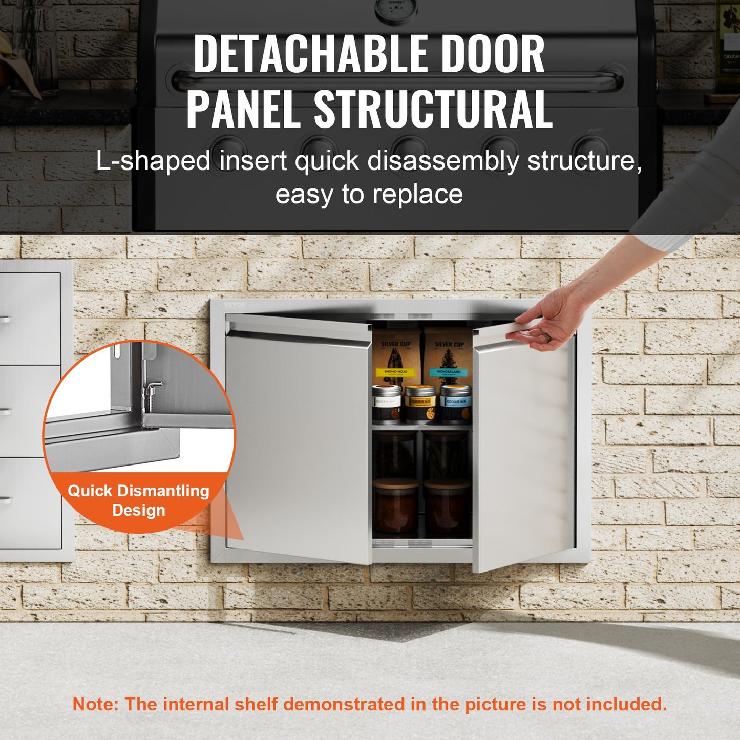 BBQ Access Door, 762x532 mm Double Outdoor Kitchen Door, Stainless Steel Flush Mount Door, Wall Vertical Door with Recessed Handles , for BBQ Island, Grilling Station, Outside Cabinet