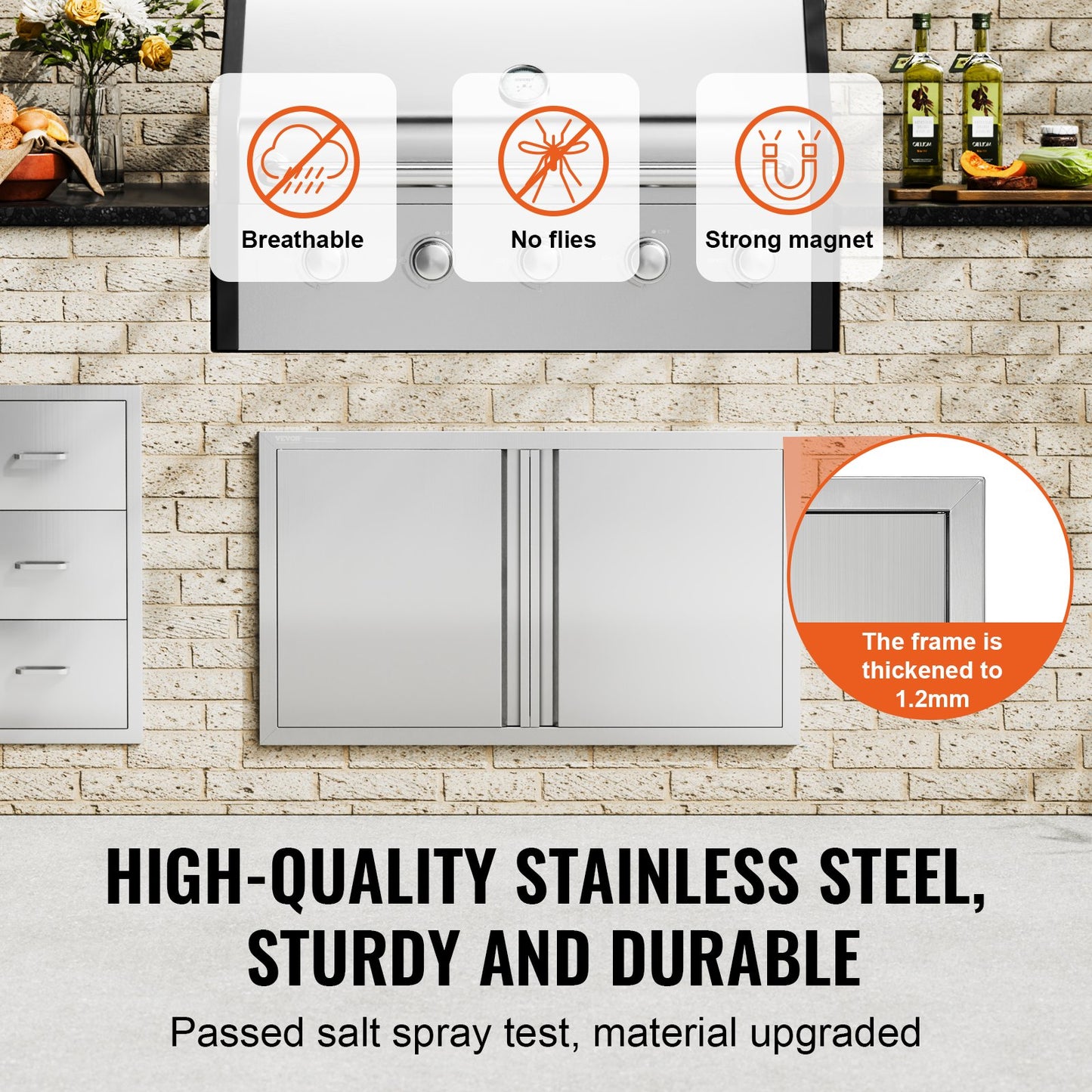 BBQ Access Door, 914x534 mm Double Outdoor Kitchen Door, Stainless Steel Flush Mount Door, Wall Vertical Door with Recessed Handles , for BBQ Island, Grilling Station, Outside Cabinet